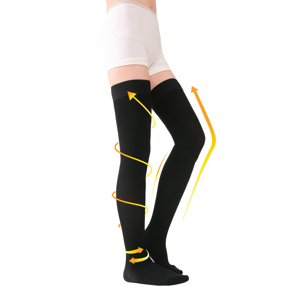 Black Thigh Compression Socks 1520 Mmhg Closed Toe Stockings With AntiâSlip Silicone Band For Varicose Veins