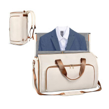 Beige 2 in 1 Convertible Garment Bag Carry On with Wrinkle Hanging Suit Storage for Business Trips and Weddings