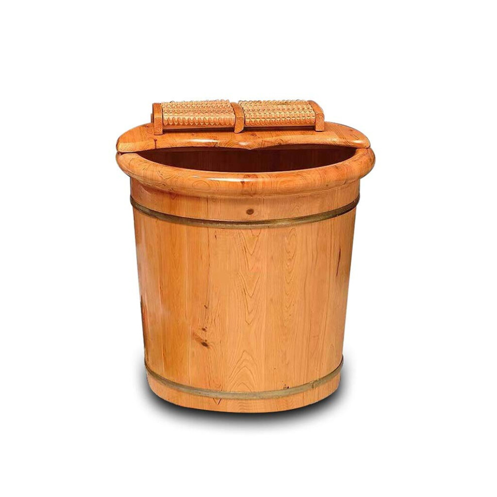 Wooden Foot Bath Barrel Cedar Soak Tub with LeakâResistant Joinery, Galvanized Reinforcement, 40cm Height