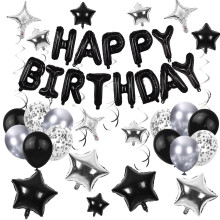 Black and Silver Birthday Decorations 56PCS All‑in‑One Balloon Set with Banner for Men and Women Parties