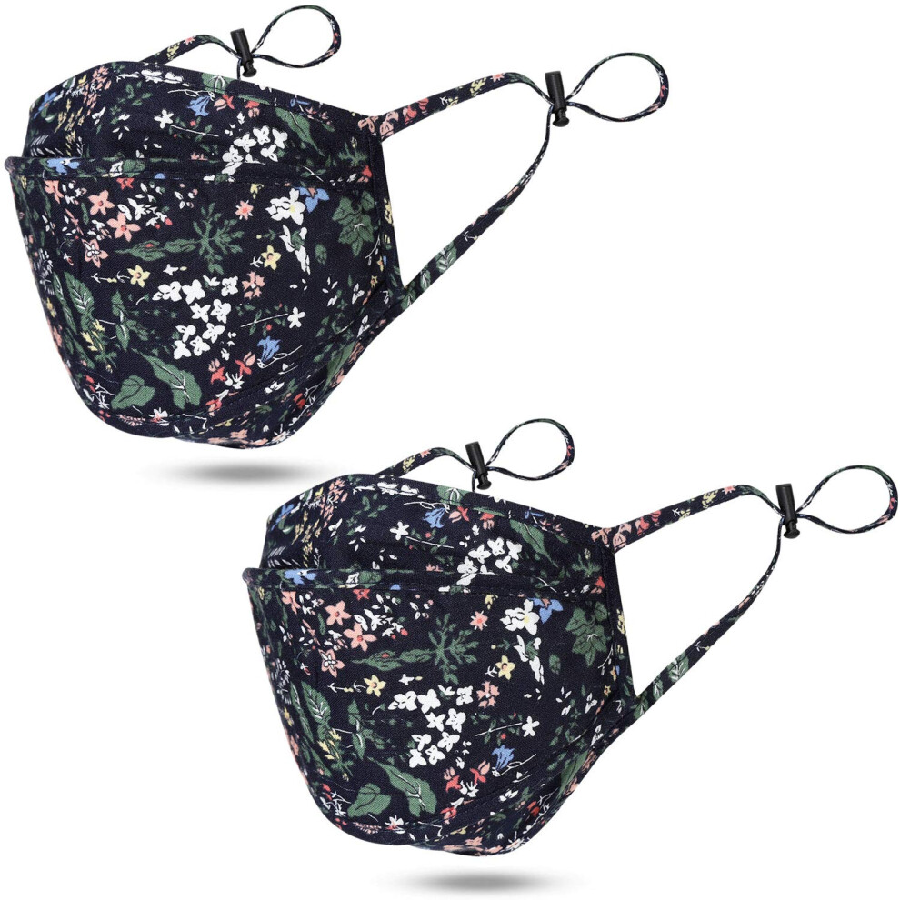 Pack Of 2 3Layer Reusable Cloth Face Masks With Filter, Adjustable Ear Loops, Breathable Cotton For Adults 9351714596213