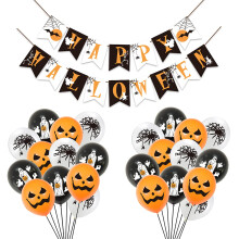 Halloween Decorations Set with Happy Halloween Banner and Balloons for Indoor Outdoor Party Decor