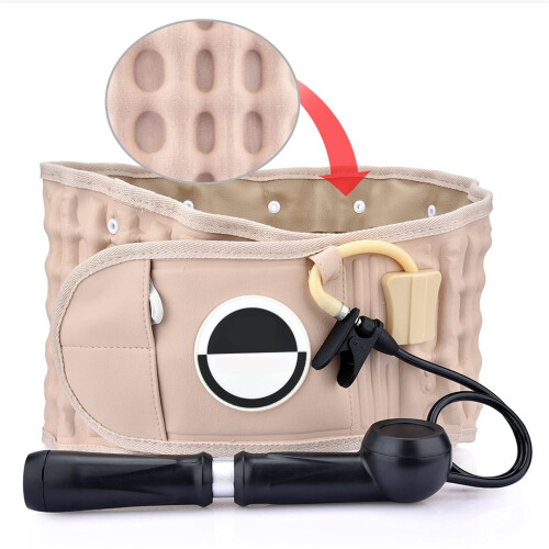 Back Decompression Belt Adjustable Inflatable Lumbar Support for Back Pain Relief Sciatica Beige