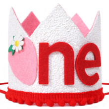 Strawberry 1st Birthday Crown for Baby Girl, Pink Gingham Berry Sweet Party Hat, PhotoReady Keepsake