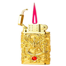 Butane Torch Lighter Windproof Jet Flame Grinding Wheel Ignition Vintage Metal Refillable Gift for Men