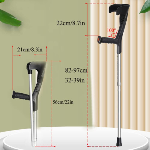 Lightweight Adjustable Folding Forearm Crutches for Adults, Aluminum Open Cuff Walking Support, Black 2