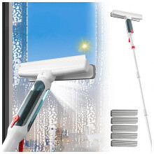 4 in 1 Window Cleaning Kit with Spray and Water Collector, 75in Extendable Squeegee for Glass and Shower
