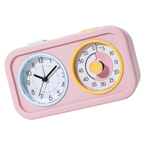 Plastic Visual Timer With Night Light Alarm Clock Double-Pink