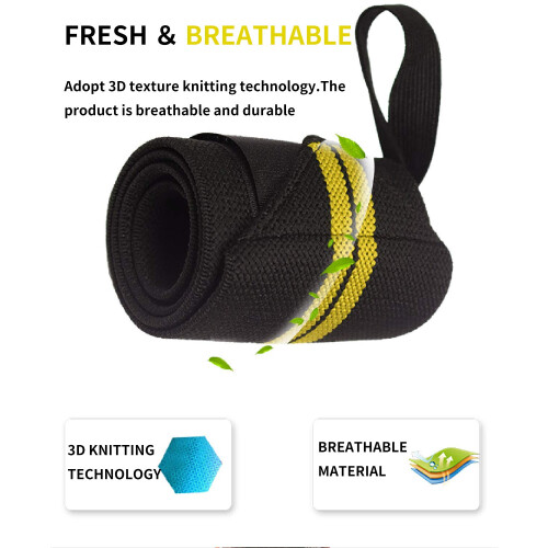 Adjustable Wrist Wraps for Weightlifting with Ergonomic Support and Thumb Loop, Black and Yellow Pair 1