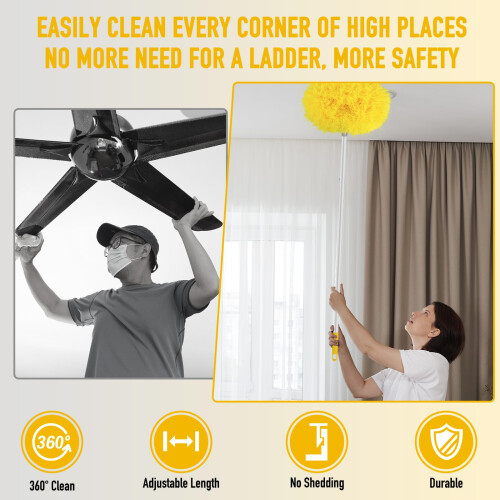 Blue Ceiling Fan Duster with Extendable Pole, DoubleSided Microfiber Blade Cleaner, Washable and Reusable 2