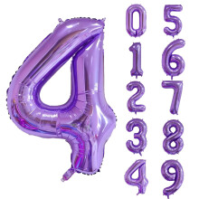 40 Inch Purple Number 4 Foil Balloon, Large Helium Mylar Number Balloon for Birthday and Anniversary Decorations