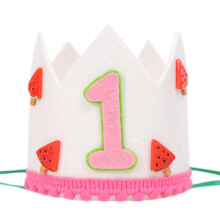 Watermelon First Birthday Crown for Baby Girl, Handmade Adjustable Party Hat, Summer One in a Melon Cake Smash Prop