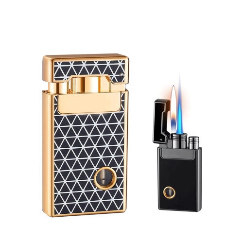 Butane Torch Lighter Dual Flame Adjustable Refillable Windproof Jet Lighter for Camping Gray