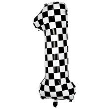 Checkered Number 1 Balloon 40 Inch Black and White Foil Racing Birthday Decor Reusable Metallic Design