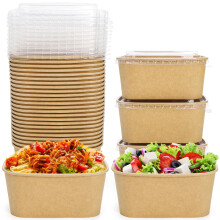 50 Pack 32oz Compostable Paper Food Containers with Lids, LeakResistant, Microwave and Freezer Safe
