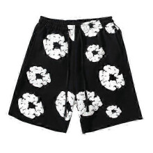 (2XL, black) Summer Men Shorts Flower Print Drawstring Elastic Waist Loose Pockets Pleated Vacation Beach Sport Casual Homewear Short Pants