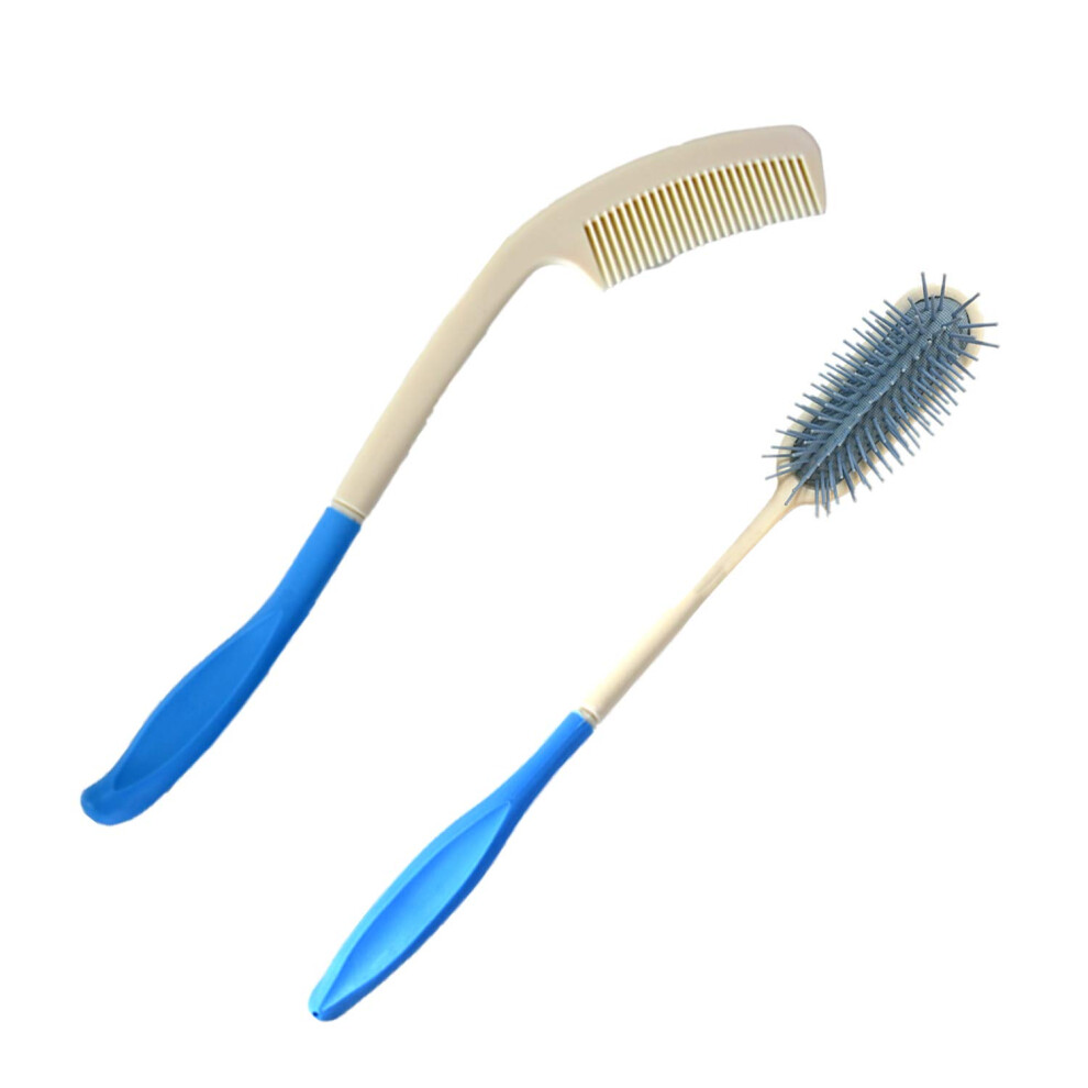 2PCS Long Handle Hair Brush and Comb Set for Elderly, Long Reach Design, Ergonomic Comfort Grip