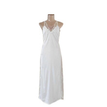 (Dress, L) Soft Silk Kimono Robe Dressing Gown Sexy Lace Nightgown Sleepwear White -CHAN