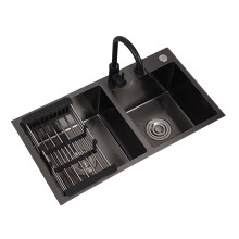 Stainless Steel Double Bowl Kitchen Sink 78x43cm Undermount Drop In Noise Reduction Design for RV Outdoor Workstation