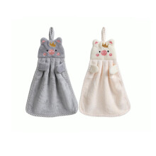 Soft Absorbent Coral Fleece Hanging Hand Towels 2 Pack Cute Animal Design for Bathroom and Kitchen (Gray and White)