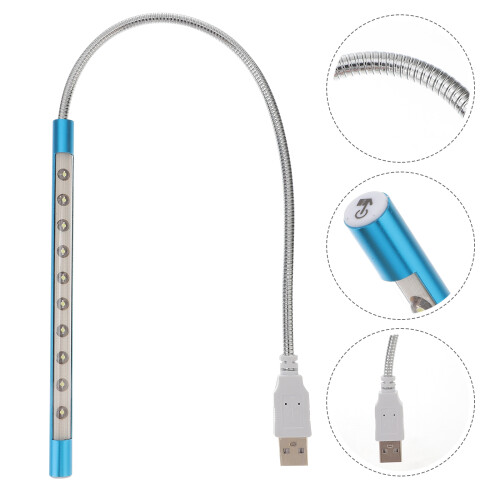 2Pcs USB Computer Light Blue 10-LED Portable Night Lamp Metal Flexible 1
