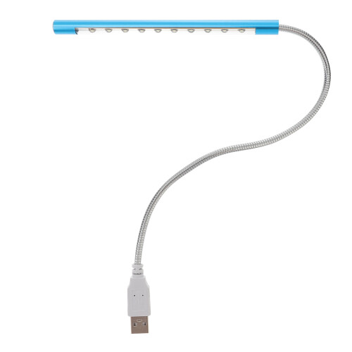 2Pcs USB Computer Light Blue 10-LED Portable Night Lamp Metal Flexible 2