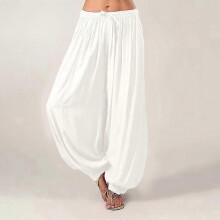 (S, white) Plus Size Women Harem Pants Casual Long Pant Solid Color Loose Baggy Yoga Pants Ladies Women Leisure Cotton Linen Trousers