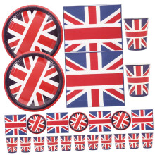 British Flag Party Supplies Set, UK Flag Paper Tableware with Plates Cups Napkins for Birthday Parties