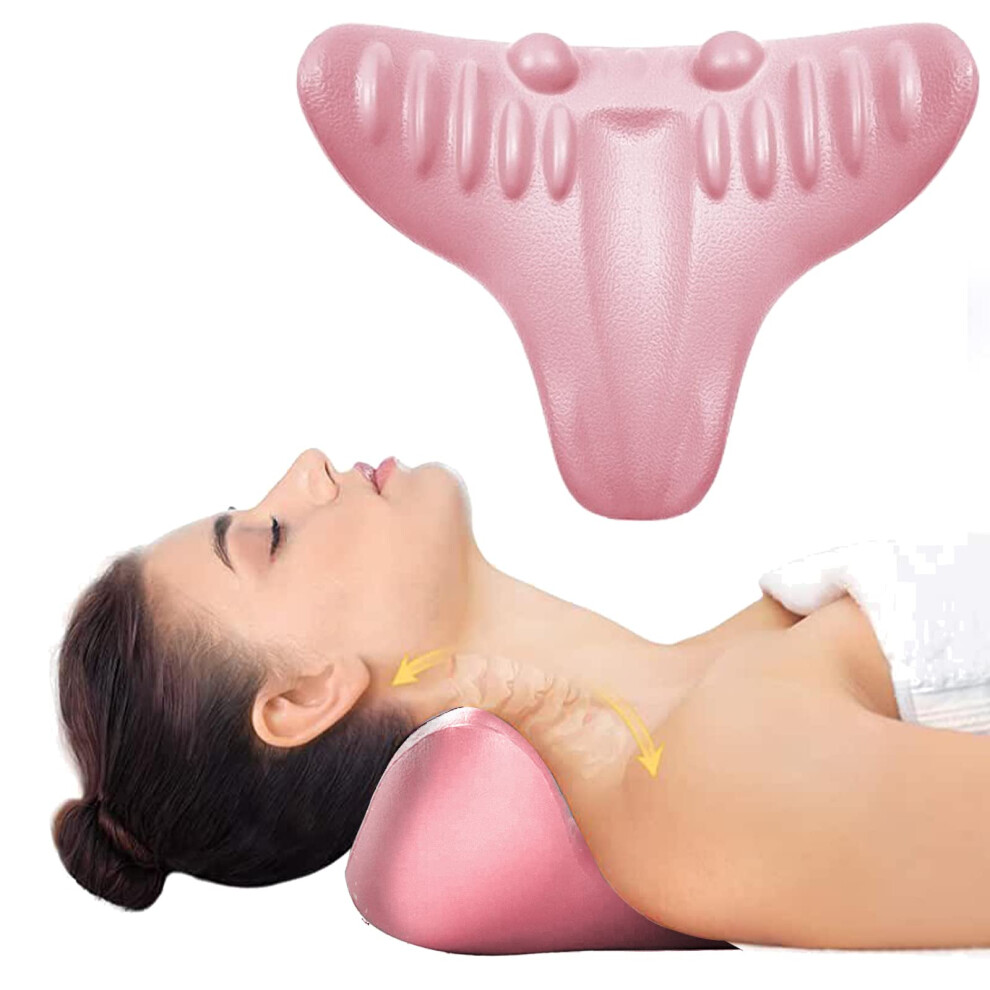 Neck and Shoulder Relaxer Cervical Traction Device with Ergonomic Support and Acupressure Massage Points, Pink