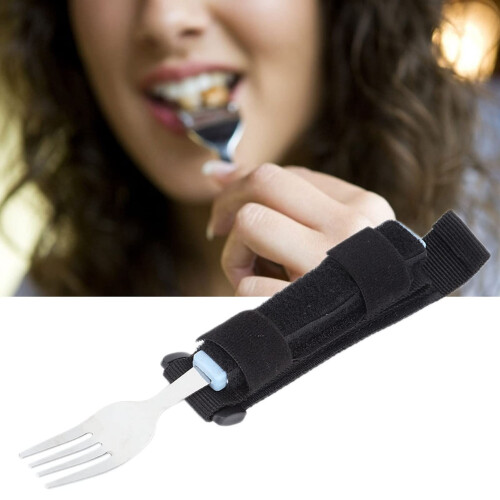 Adaptive Eating Utensils Set, Adjustable Strap Spoon Fork for Elderly, Non Slip Soft Grip Stainless Steel 1