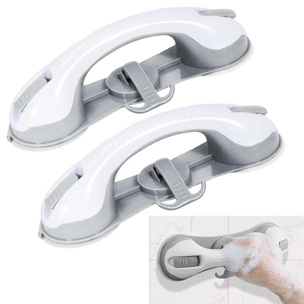 2 Pack Suction Cup Shower Grab Bar with Triple Suction Stability, NonSlip Bathroom Safety Handle for Elderly