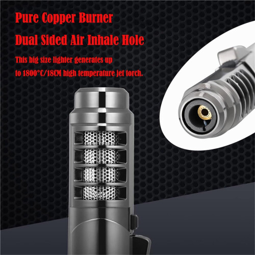 Butane Torch Lighter 1800C Windproof Jet Flame Refillable with Adjustable Flame and Safety Lock Gold 2