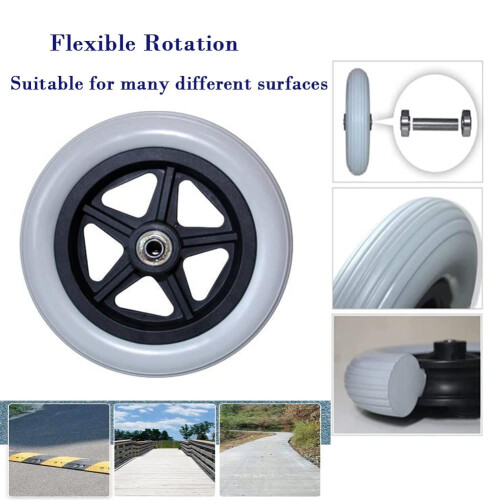 7 Inch Wheelchair Front Wheels, Solid PU Caster Set with 360 Smooth Rotation and Easy Installation 2