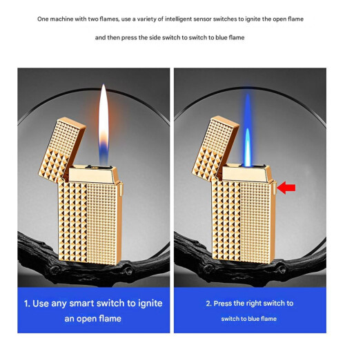 Smart Dual Flame Butane Lighter for Men, Windproof Adjustable Jet Design with Visible Fuel Window 2