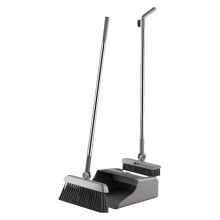 Long Handle Broom and Dustpan Set with 180 Rotatable Head, Foldable Dustpan and Comb Teeth for Home Cleaning