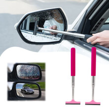 Retractable Car Mirror Wiper 2 Pack Pink, Fast Water Removal for Rainy Driving, Long Handle