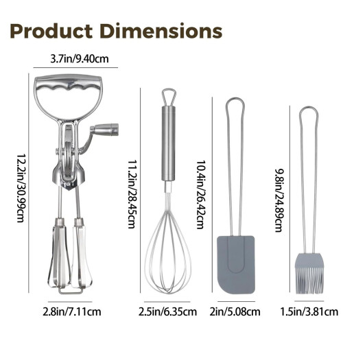 Pack of 4 Rotating Eggs Beater Set Hand Cranks Whisks Baking 2