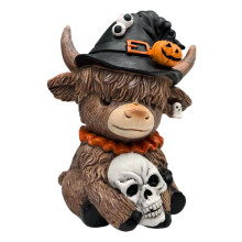 Unique Halloween High Land Cow with Skull Pumpkin-Model B