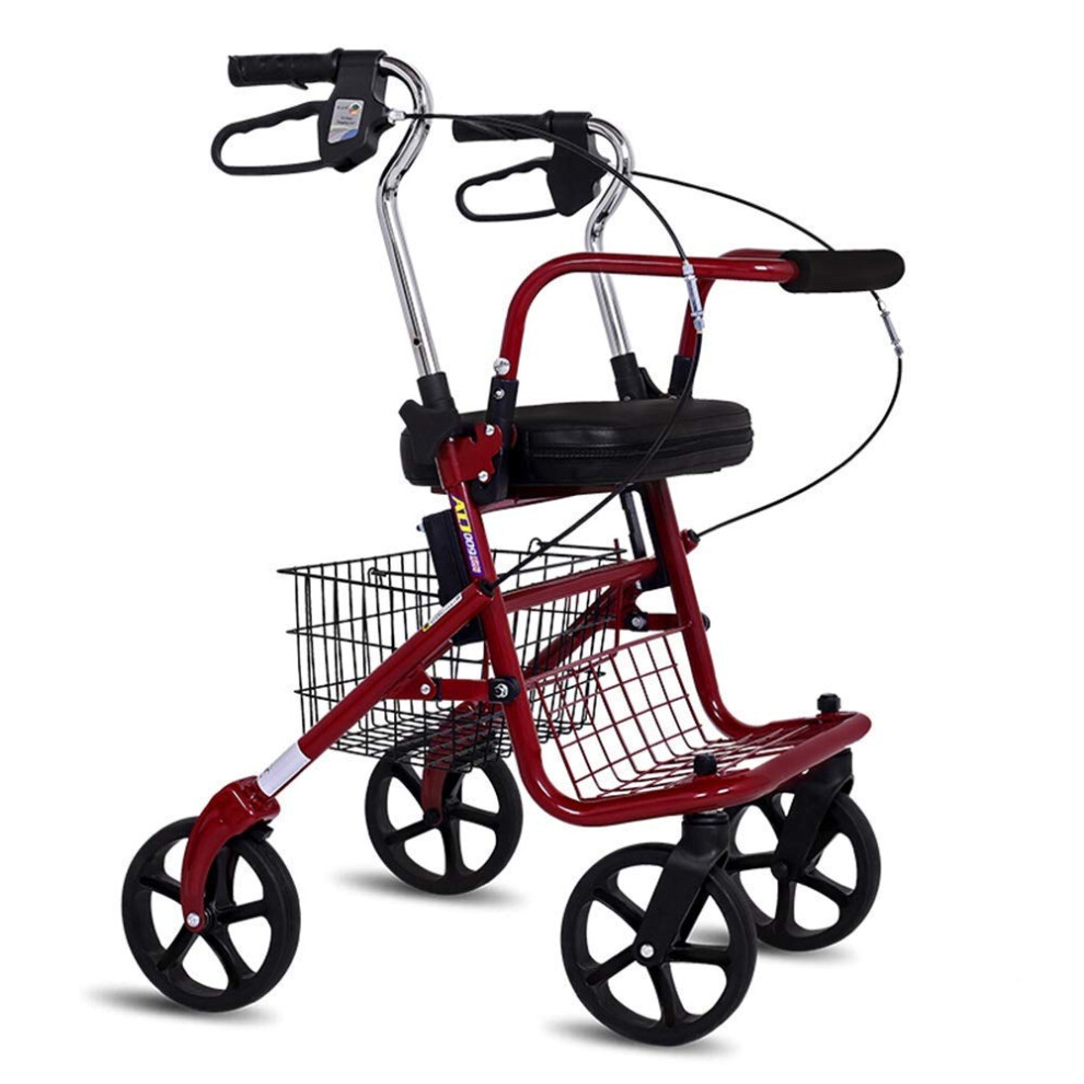 Lightweight Folding Rollator Walker with Seat and Basket, Height Adjustable Aluminum Walker for Seniors