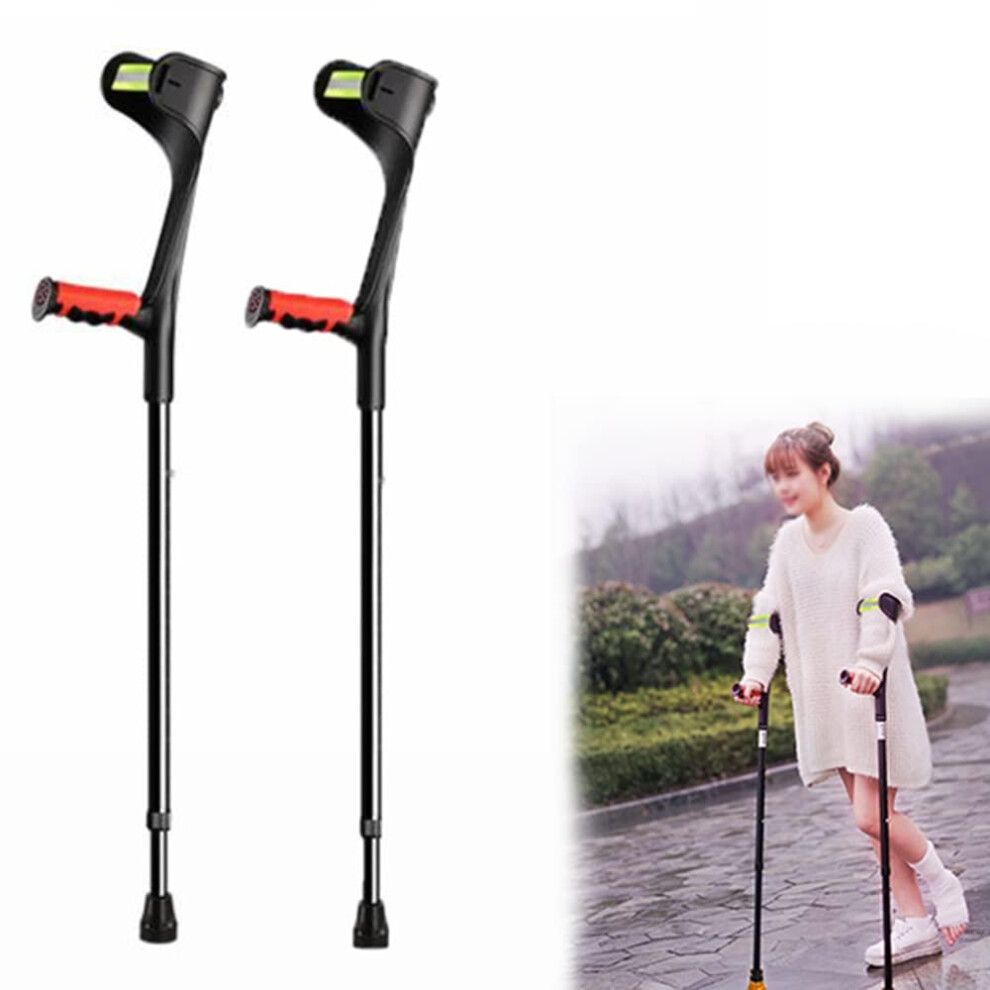 Black Adjustable Forearm Crutches For Adults, Ergonomic Elbow Support, Nonslip Tips, Lightweight Durable Frame