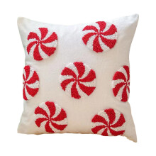 Oreiller d'accent brodé d'hiver,-Bonbons ronds en toile