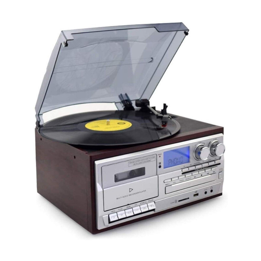 Vintage Record Player With Bluetooth Cd Fm Radio, 3Speed Belt Driven Vinyl Turntable For Home 9073542121978