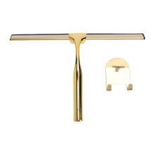 Stainless Steel Shower Squeegee Gold Finish with Hook, Streak Window Cleaner for Bathroom Glass