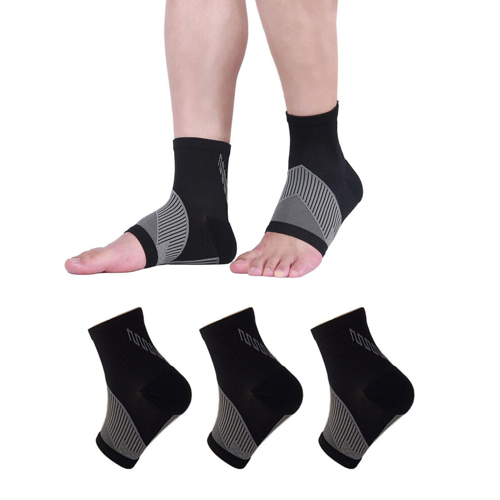 Black 3 Pairs Compression Socks For Neuropathy Relief, Toeless Ankle Support For Foot Pain And Swelling