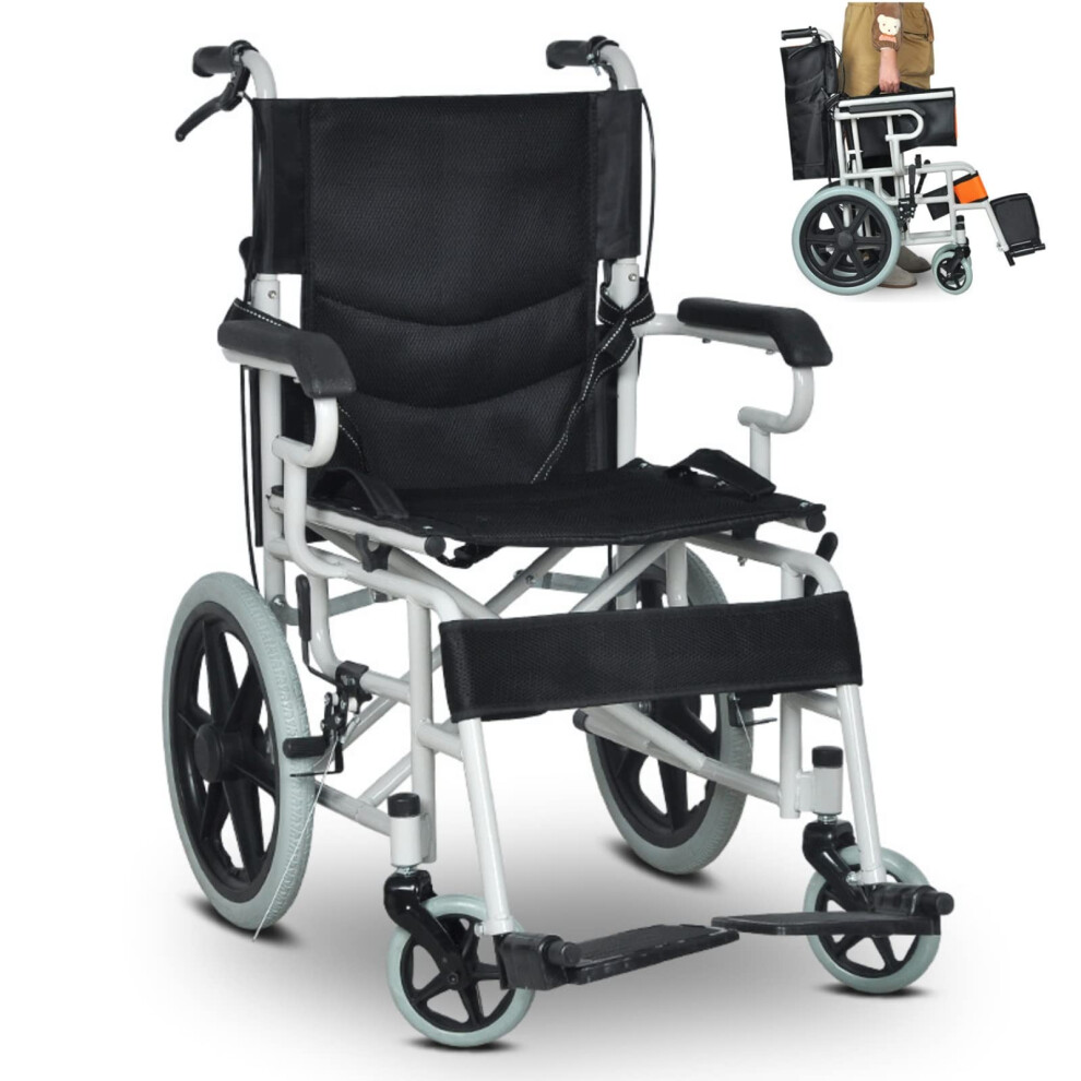 Black Lightweight Foldable Wheelchair For Elderly, Travel Design With SwingâAway Footrest And 45Cm Wide Seat,
