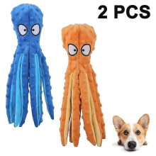 (Blue*Orange) Dog Squeaky Toys Octopus - Plush Dog Toys For Puppy Teething 2 Pack