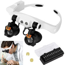 Head Mounted Magnifying Glass with LED Light, 6 Interchangeable Lenses 3X10X for Jewelry and Watch