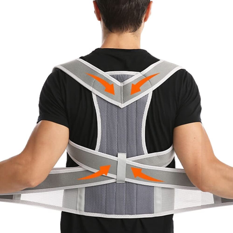 Gray Posture Corrector Full Back Support Brace For Men And Women, Adjustable Neoprene Spine Alignment Belt, Xxl
