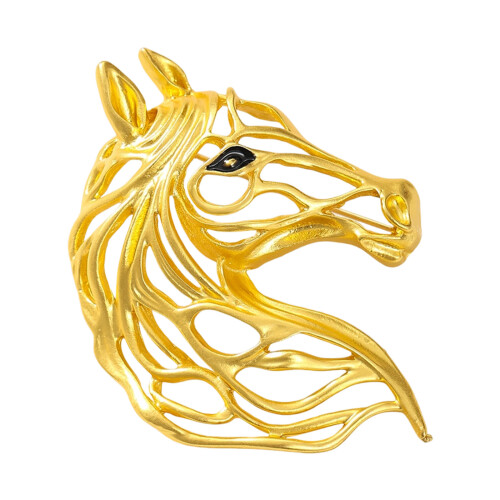 Broche tête de cheval métallique élégante, broche-or mat