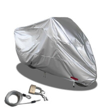 (L, Silver) Motorcycle Cover, 210D Oxford Cloth XXXL Dustproof Splashproof Universal Protective Cover with lock